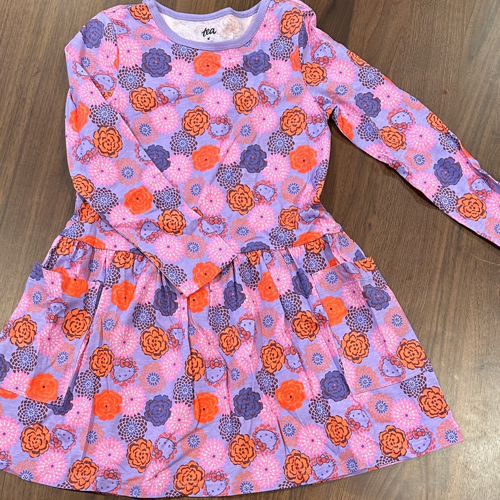 Tea Collection and Hello Kitty Kids Floral Dress - Pink, Orange, and Purple